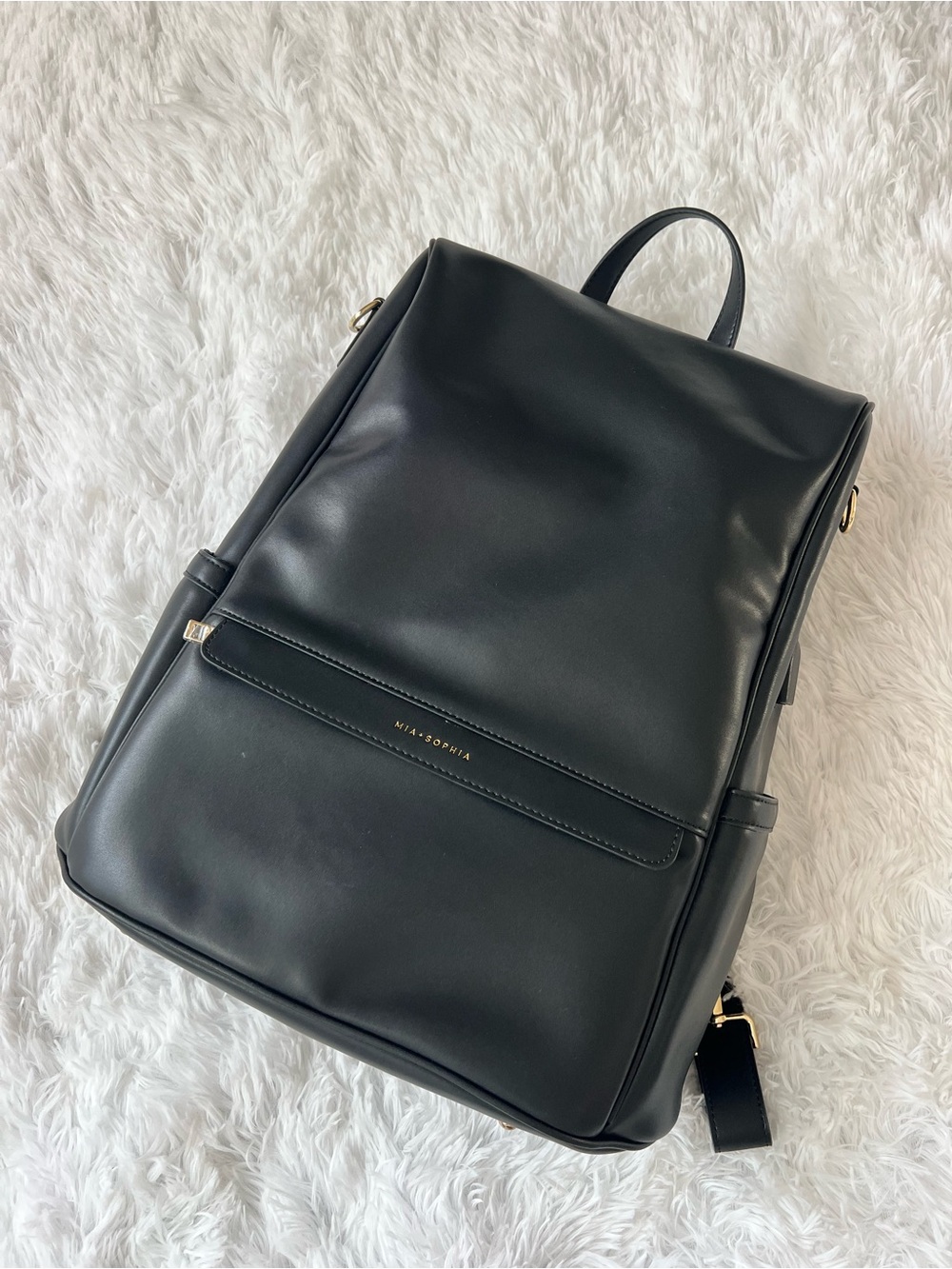 MIA+SOPHIA Black Premium Leather Diaper Backpack for Moms with USB Charging port
